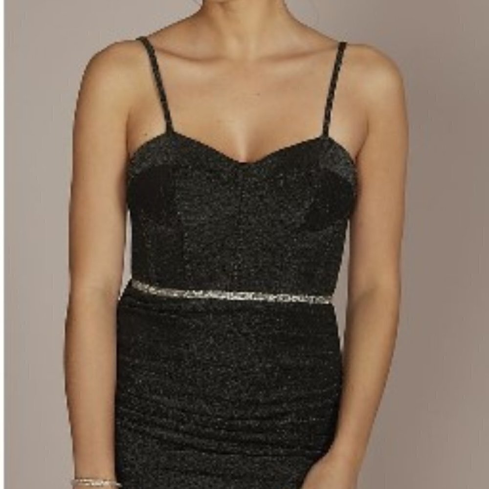 DB Studio Black Metallic Sweetheart Corset Midi Dress Sz 10 - Picture 2 of 15